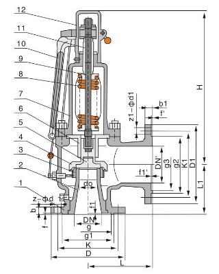 A48型全啟式安全閥結(jié)構(gòu)圖